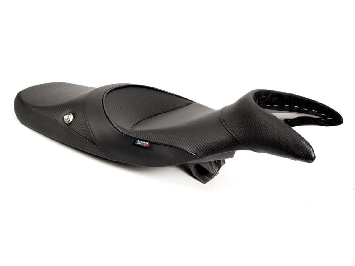 Sargent's World Sport motorcycle seat for the 97-01 BMW R 1100 S with CarbonFX all black.